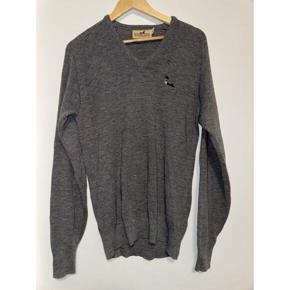 Winona Knits V-Neck Sweater Gray Embroidered Duck Vintage Made USA Mens XL Tall - Picture 1 of 7